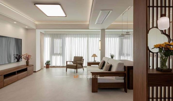 明湖懿府全屋定制客厅新中式木作实景